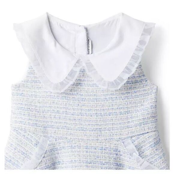 Janie And Jack 2pc Sky Blue Tweed Collared Dress Size 12-18 Months - Picture 5 of 12